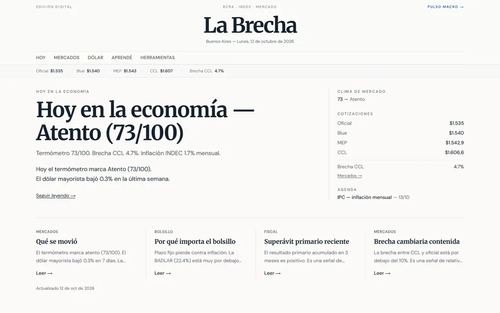 La Brecha, captura de la web